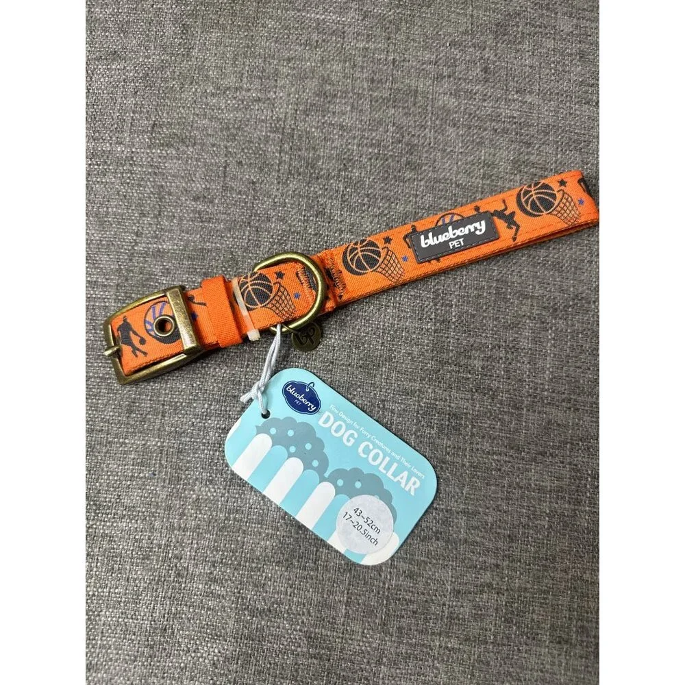 Blueberry Pet Passion Orange Basketball Design Large Dog Collar Metal Buckle